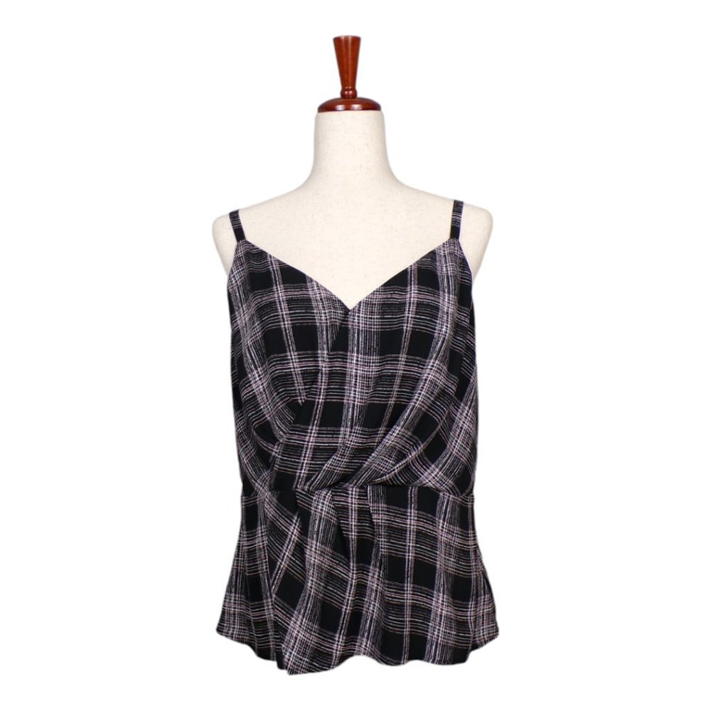 White House Black Market Black Plaid Draped Camisole